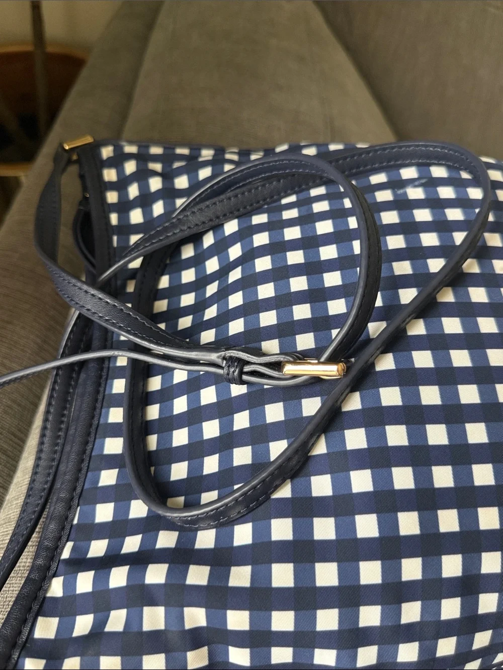 Tory Burch Navy and White Gingham Crossbody Bag